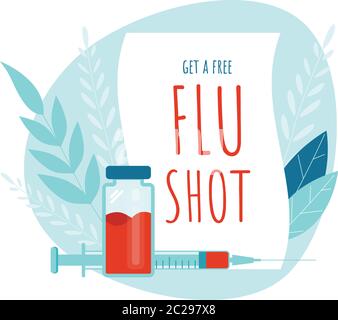 Banner sul concetto di vaccinazione. Influenza Tiro. Illustrazione medica vettoriale. Illustrazione Vettoriale