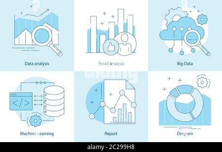 Concetto di illustrazione vettoriale per analisi di business, ricerche di mercato, test di prodotto, analisi dei dati. Illustrazione Vettoriale