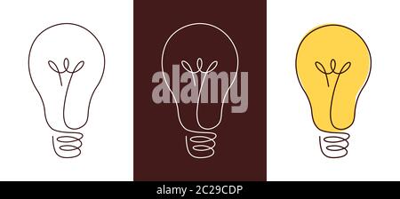 Illustrazione vettoriale a linea continua con bulbo luminoso con tratto modificabile. Una linea di arte di lampadina per idea di affari, brainstorm o concep di elettricità Illustrazione Vettoriale