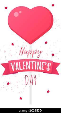 San Valentino sfondo con cuori, foglie e tipografia di felice giorno di valentine testo . Illustrazione vettoriale. Illustrazione Vettoriale