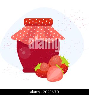 Vaso di vetro di marmellata di fragole e frutti di bosco freschi vicino. Cibo biologico delizioso. Illustrazione Vettoriale