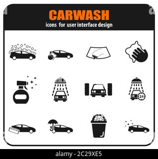 Icona del lavaggio a caravana impostata per il proprio progetto. Icone vettoriali Foto Stock
