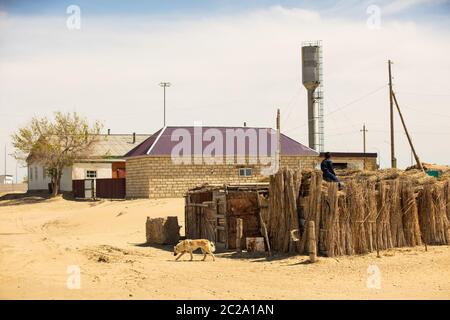 Villaggio nel deserto Sands nel sud del Kazakistan, vicino al mare Aral Foto Stock