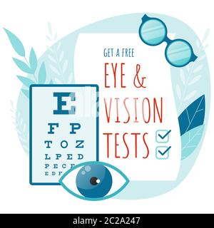 Concetto di controllo della vista per oftalmologo medico. Test oculari e visivi. Illustrazione Vettoriale