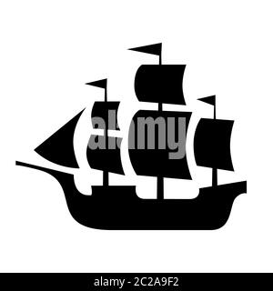 Antica barca a vela, caravello medievale, nave pirata, nave da navigazione. Foto Stock