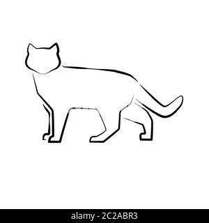 Icona Cat. Illustrazione vettoriale. Stile disegnato a mano. Animali domestici. Logo o icona di gatto domestico in piedi a lunghezza intera isolato su bianco. Illustrazione Vettoriale