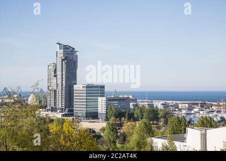 Gdynia, Polonia 09 maggio 2020;Sea Towers grattacieli a Gdynia, vista panoramica Foto Stock