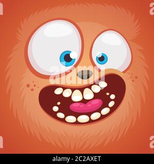 Mostro di cartone animato faccia isolata . Vettore Halloween rosa furry felice avatar mostro quadrato. Design per t-shirt, adesivi, stampe o inviti per feste Illustrazione Vettoriale