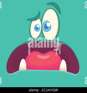 Cartone animato mostro arrabbiato faccia. Vettore Halloween mostro verde spaventato. Maschera mostro Illustrazione Vettoriale