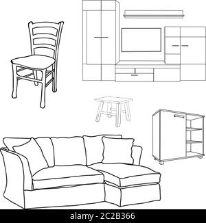set di mobili isolati Illustrazione Vettoriale