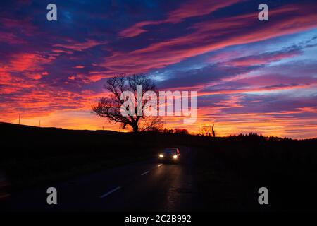 Un tramonto spettacolare vicino ad Ayr Scozia Foto Stock