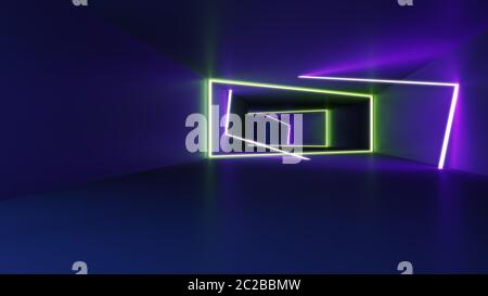 Le luci al neon di sfondo di tunnel Foto Stock