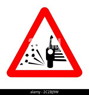 Il tradizionale "chipping tono di allarme " triangolo, segno di traffico isolato su uno sfondo bianco. Foto Stock