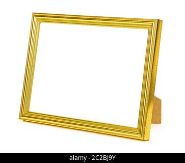 In piedi golden picture frame isolati su sfondo bianco con tracciato di ritaglio Foto Stock