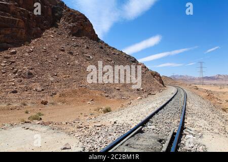 Hejaz (al-Hijaz) binari del treno ottomano a wadi rum, Giordania Foto Stock