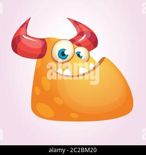Icona mostro di cartone animato. Testa di mostro gialla sorridente. Illustrazione vettoriale di Halloween. Illustrazione Vettoriale