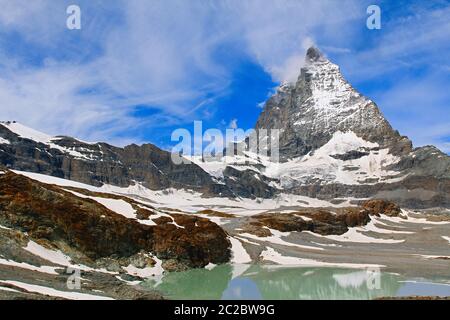 Monte Cervino. L'altezza della vetta è di 4478 metri. Vista dalla città svizzera di Zermatt su una su Foto Stock