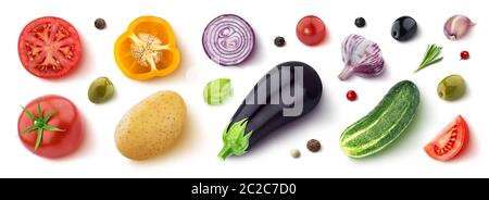 Assortimento di diverse verdure, erbe e spezie, piatto di laici che, vista dall'alto Foto Stock