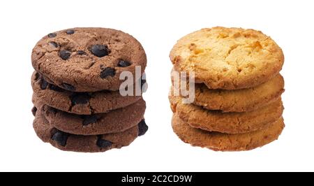 Pila di fiocchi d'avena cookies isolati su sfondo bianco Foto Stock