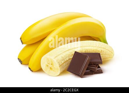 Banana e cioccolato isolato su sfondo bianco Foto Stock