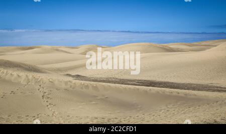 regione desertica con dune sotto il cielo blu Foto Stock