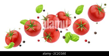 Insalata di pomodori cadenti isolata su sfondo bianco con percorso di ritaglio Foto Stock