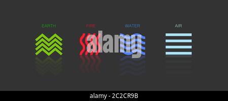 Simbolo vettoriale a quattro elementi. Fuoco, acqua, terra, aria. Illustrazione Vettoriale