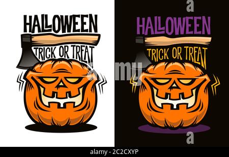 Logo di Halloween con divertente zucca cartoon Illustrazione Vettoriale