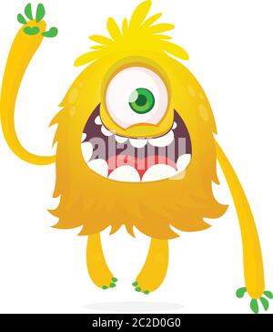 Simpatico mostro di cartoni animati con un occhio. Sorridente emozione mostro con grande bocca. Illustrazione vettoriale di Halloween Illustrazione Vettoriale