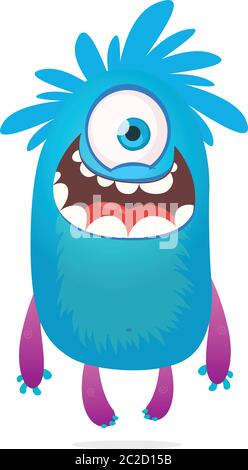 Simpatico mostro di cartoni animati con un occhio. Sorridente emozione mostro con grande bocca. Illustrazione vettoriale di Halloween Illustrazione Vettoriale