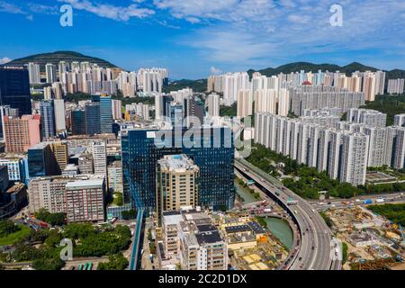 Kwun Tong, Hong Kong 06 settembre 2019: Vista aerea del centro di Hong Kong Foto Stock