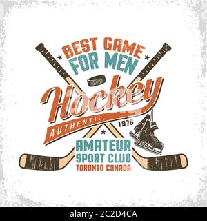 Logo Hockey vintage con iscrizioni, bastoni incrociati Illustrazione Vettoriale