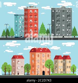 Paesaggi urbani in una bella giornata Illustrazione Vettoriale