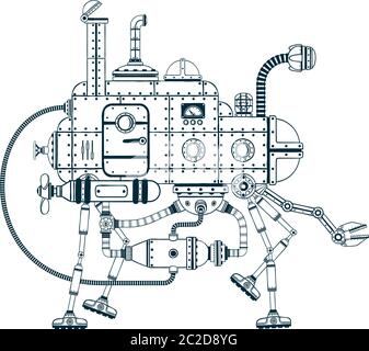 Fantastica macchina semovente Steampunk Illustrazione Vettoriale