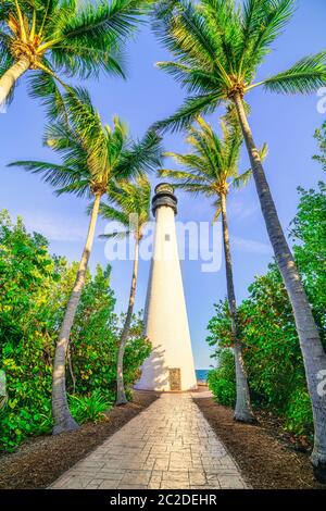 faro di cape florida al tramonto, miami Foto Stock