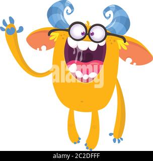 Occhiali da mostro giallo intelligente Cartoon. Illustrazione vettoriale isolata Illustrazione Vettoriale