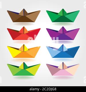 set di barche di carta colorata stilizzata. può essere utilizzato in una varietà di attività e progetti come pubblicità, animazione, materiale stampato, ecc. Illustrazione Vettoriale