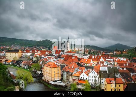 Vista del Cesky Krumlov, Repubblica Ceca Foto Stock