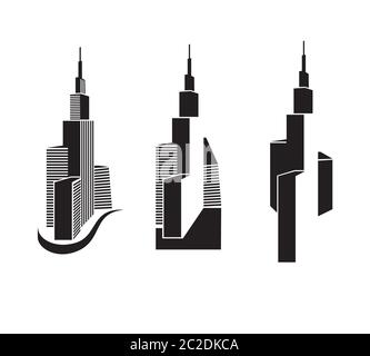 un insieme di grattacieli minimalisti stilizzati per l'uso in qualsiasi scopo grafico di illustrazione di centri d'affari, immobili, grandi città, come simbolo, ecc Illustrazione Vettoriale