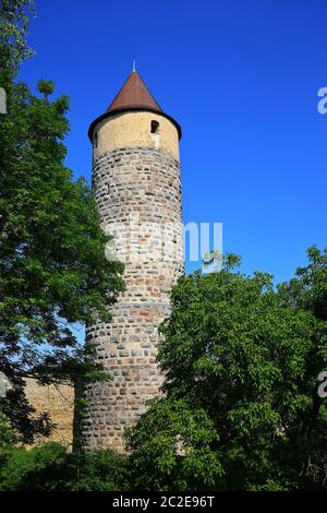 Iphofen è una città in Baviera con molti luoghi di interesse storico. Eulenturm Foto Stock