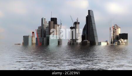 immagine concettuale manipolata della città di londra allagata a causa del riscaldamento globale e dell'aumento del livello del mare Foto Stock