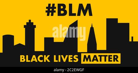 le vite nere contano hashtag su una città con cielo giallo Illustrazione Vettoriale