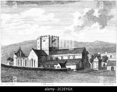 Un'incisione del monastero di St Bees Cumberland 25 novembre 1775 scansionata ad alta risoluzione da un libro pubblicato nel 1770. Foto Stock