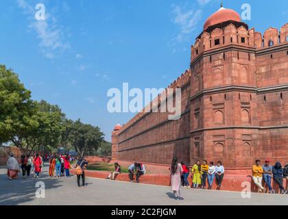 Mura del Forte Rosso, Delhi, India Foto Stock