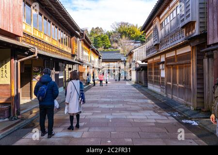 Città vecchia di Higashichaya a Kanazawa, Giappone Foto Stock