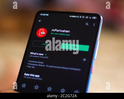 Assam, india - 23 maggio 2020 : Mparivahan app per l'autorità indiana dei trasporti. Foto Stock