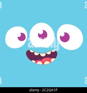 Mostro di cartoni animati felice e carino con tre occhi. Illustrazione vettoriale Illustrazione Vettoriale