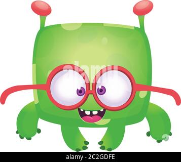 Mostro di cartone animato divertente con occhiali. Illustrazione vettoriale Illustrazione Vettoriale