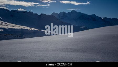 Vista della montagna più alta d'Europa - Mont Blanc dal Gran Massiccio, Flaine, Francia Foto Stock