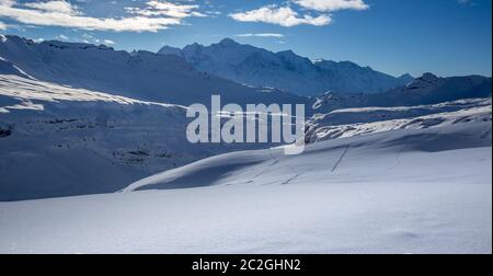 Vista della montagna più alta d'Europa - Mont Blanc dal Gran Massiccio, Flaine, Francia Foto Stock